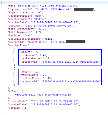 JSON zum Einnahme-Beleg